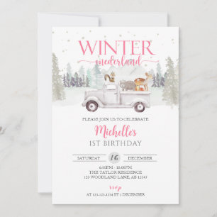 Winter ONEderland, Animal Truck 1st Birthday Invitation