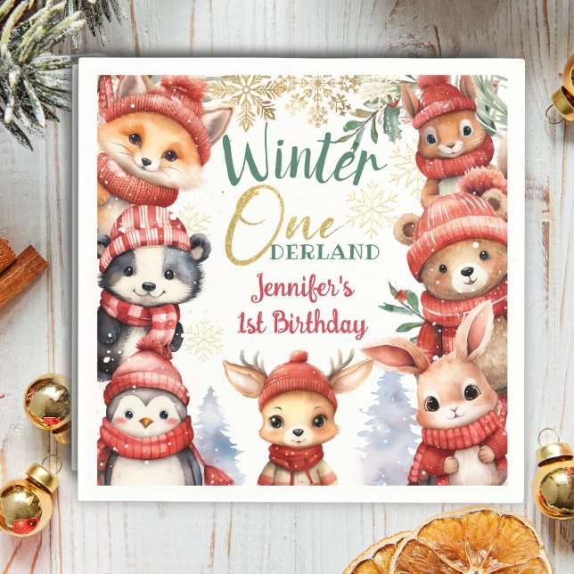 Winter ONEderland Animals Christmas 1st Birthday Napkin (Creator Uploaded)