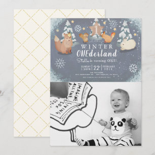Winter Onederland Animals Photo 1st Birthday Invitation
