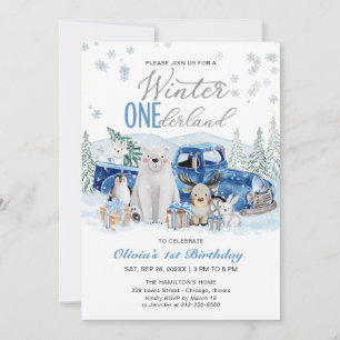 Winter Onederland Arctic Animal Boy 1st Birthday Invitation
