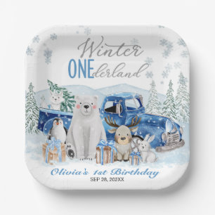 Winter Onederland Arctic Animal Boy 1st Birthday Paper Plate