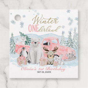Winter Onederland Arctic Animal Girl 1st Birthday Favour Tags