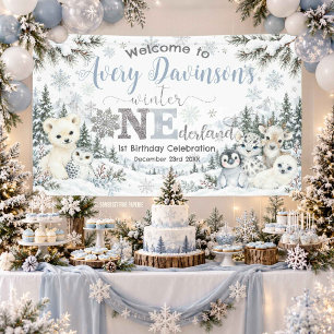 Winter Onederland Arctic Animals Birthday Welcome Banner