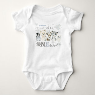Winter Onederland Arctic Animals Blue 1st Birthday Baby Bodysuit