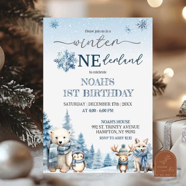 Winter Onederland Arctic Animals First Birthday Invitation (Creator Uploaded)