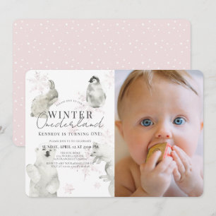 Winter Onederland Arctic Animals Girl 1st Birthday Invitation