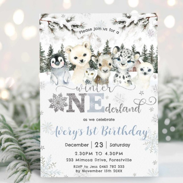 Winter Onederland Arctic Animals Snow 1st Birthday Invitation (Creator Uploaded)