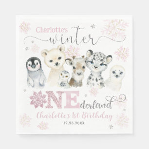 Winter Onederland Arctic Animals Snow 1st Birthday Napkin