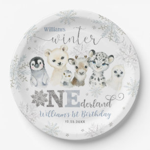 Winter Onederland Arctic Animals Snow 1st Birthday Paper Plate