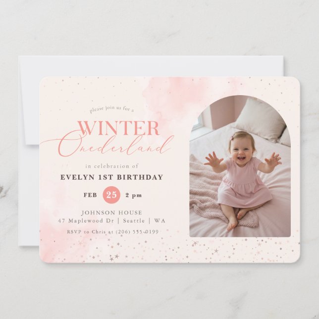 Winter Onederland Baby Arch Photo 1st Birthday Invitation (Front)