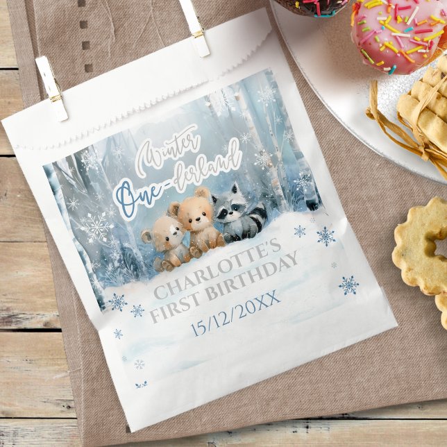 Winter Onederland Bear Blue First Birthday Party Favour Bags (Creator Uploaded)