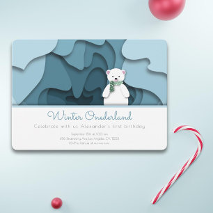 Winter Onederland Bear Boy 1st Birthday Invitation