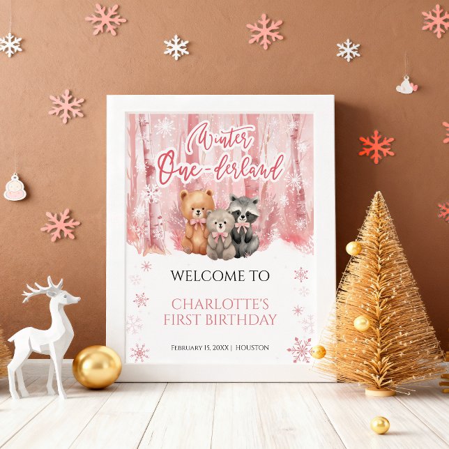 Winter Onederland Bear Pink First Welcome Sign (Creator Uploaded)