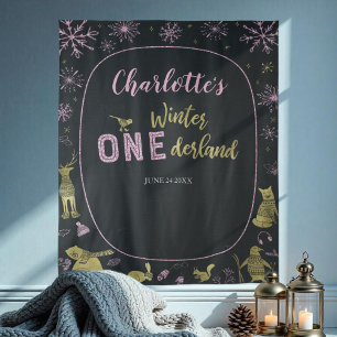 Winter Onederland Birthday Backdrop Snowflakes Tapestry
