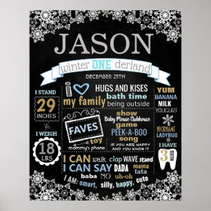 Winter Onederland Birthday chalkboard boy Poster