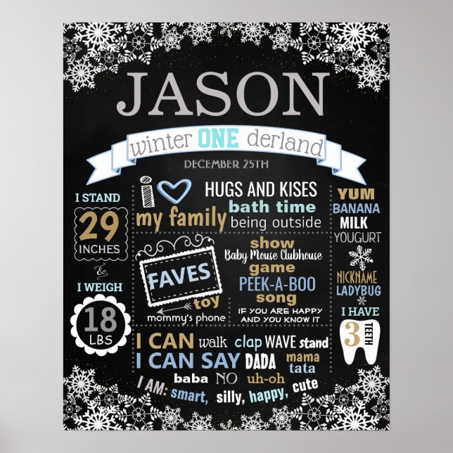Winter Onederland Birthday chalkboard boy Poster (Front)
