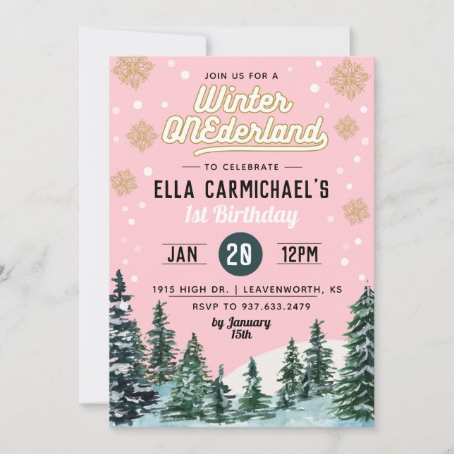 Winter Onederland Birthday Invitation (Front)
