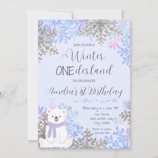 Winter Onederland Birthday Invitation (Front)