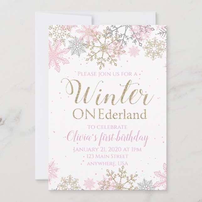 Winter ONEderland Birthday Invitation (Front)