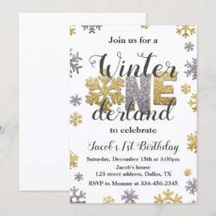 Winter ONEderland Birthday Invitation Gold Silver