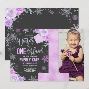 Winter ONEderland Birthday Invitation Lilac Silver