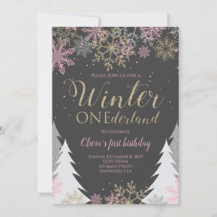 Winter ONEderland Birthday Invitation Pink