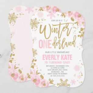 Winter ONEderland Birthday Invitation Pink Gold