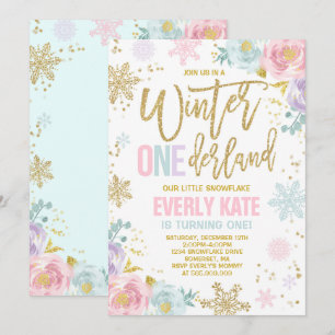 Winter ONEderland Birthday Invitation Pink Gold