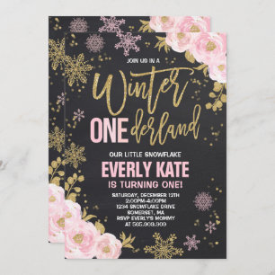 Winter ONEderland Birthday Invitation Pink Gold