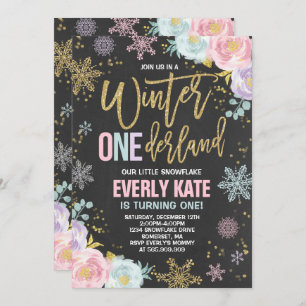 Winter ONEderland Birthday Invitation Pink Gold