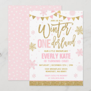 Winter ONEderland Birthday Invitation Pink & Gold