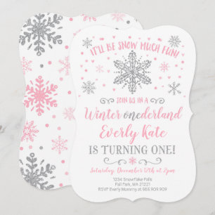 Winter ONEderland Birthday Invitation Pink Silver