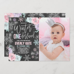 Winter ONEderland Birthday Invitation Pink Silver