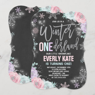 Winter ONEderland Birthday Invitation Pink Silver