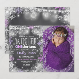 Winter ONEderland Birthday Invitation Purple White