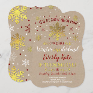 Winter ONEderland Birthday Invitation Red & Gold