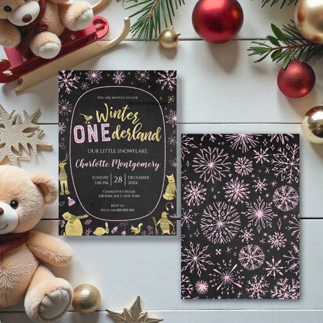 Winter Onederland Birthday Invitation Snowflakes (Creator Uploaded)