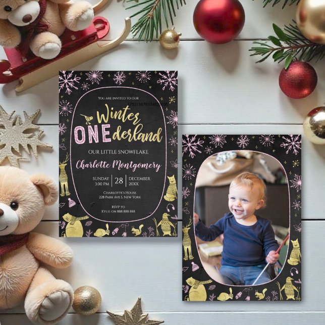 Winter Onederland Birthday Invitation Snowflakes (Creator Uploaded)