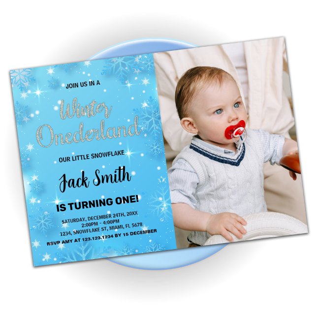 Winter Onederland Birthday Invitations Blue Photo (Winter Onederland Birthday Invitations Blue Photo)