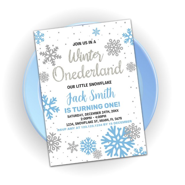 Winter Onederland Birthday Invitations Blue White (Winter Onederland Birthday Invitations Blue White)