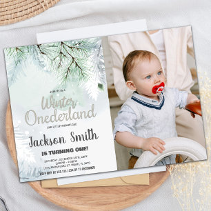 Winter ONEderland Birthday Invitations Pine Photo