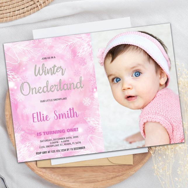 Winter ONEderland Birthday Invitations Pink Photo (Winter ONEderland Birthday Invitations Pink Photo)