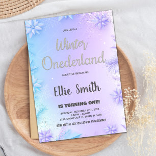 Winter ONEderland Birthday Invitations Purple