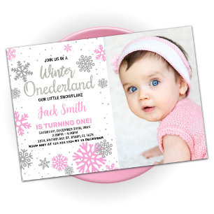 Winter Onederland Birthday Invitations White Photo
