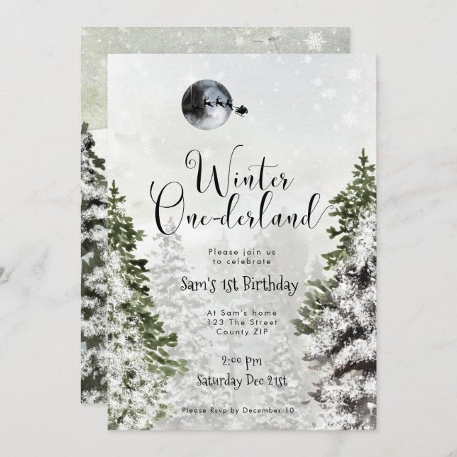 winter onederland birthday party invitation (Front/Back)