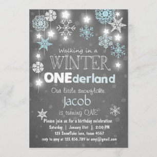 Winter Onederland birthday party invite Blue boy
