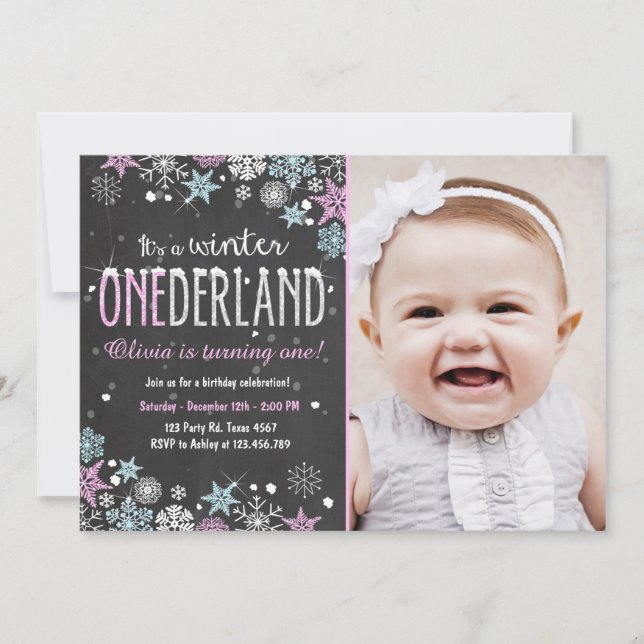 Winter Onederland birthday party invite Girl (Front)