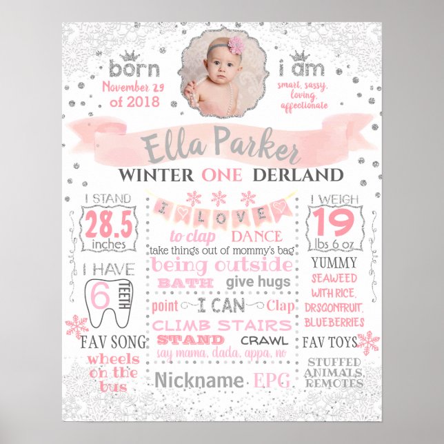 Winter Onederland Birthday Party sign poster (Front)