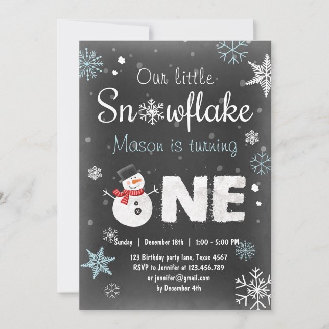 Winter Onederland birthday party snowman Blue mint Invitation (Front)