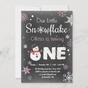 Winter Onederland birthday party snowman Pink Invitation